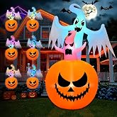 6FT Halloween Inflatables Pumpkin Ghost Outdoor Decorations, Blow Up Pumpkin Ghost Inflatable Yard Decor with Built-in Colorful Flashing LED Lights for Halloween Party Indoor Outdoor Yard Garden Lawn