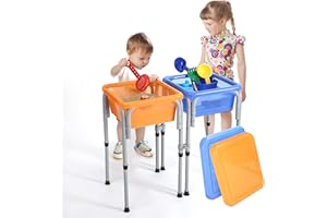 Special Supplies Sensory Activity Table for Kids and Toddlers -with Plastic Buckets and Beach Toys for Interactive Learning - Water, Sand, and STEM Play (Two Buckets - Orange + Blue)