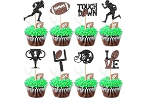 Rsstarxi 24 Pack American Football Cupcake Toppers Rugby Ball Cupcake Toothpicks Football Players Sport Cake Decorations for Super Rugby Touch Down Sports Baby Shower Birthday Party Decorations