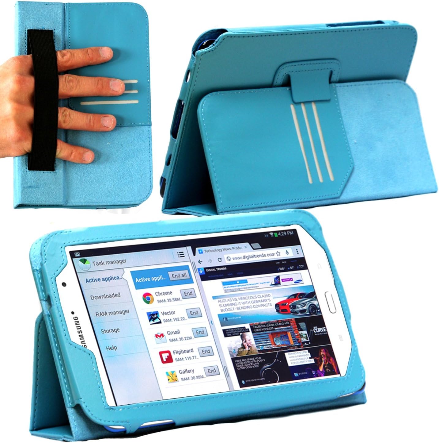 MiTAB Bicast Leather Case Cover with Stand & Hand Strap Compatible with The Samsung Galaxy Note 8.0 N5100 / N5110 Tablet Phone (Blue)