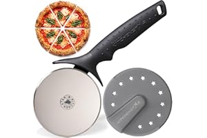 KitchenStar Pizza Cutter Wheel - 304 Stainless Steel Slicer Knife with Super Sharp Blade, Anti-Wobble Axle Mechanism, Ergonom