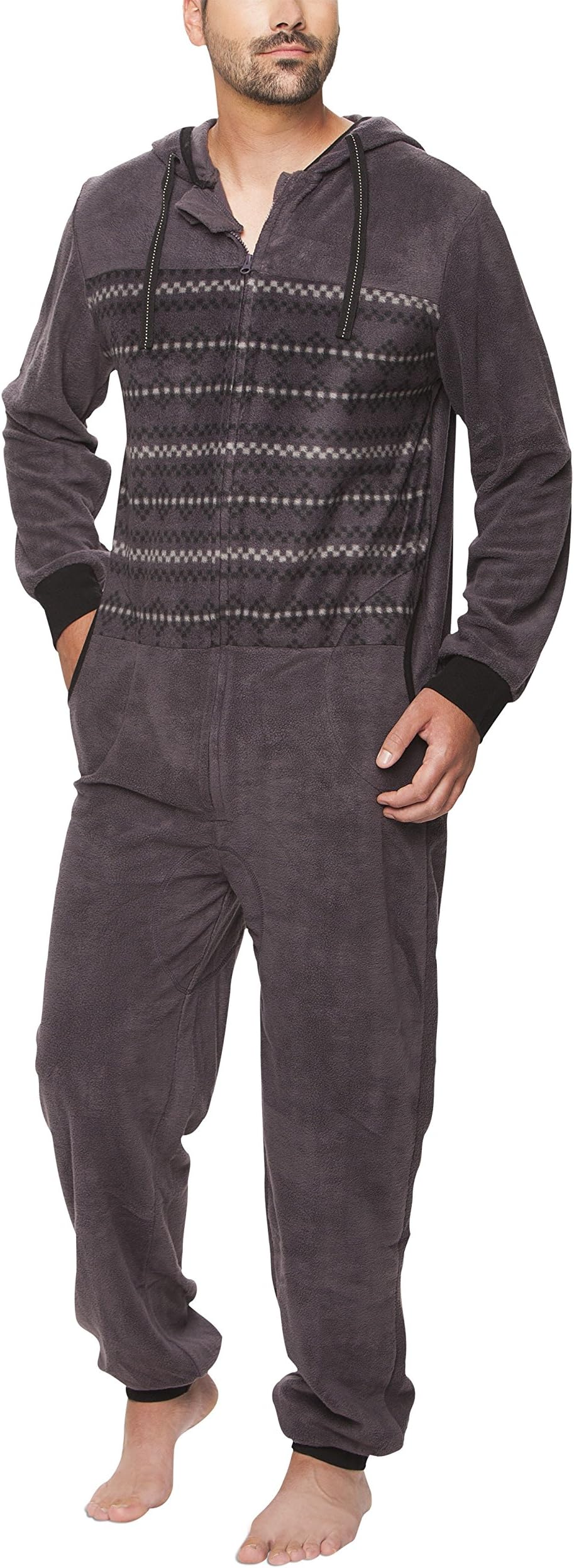 SLOUCHER Men's Fleece Jumpsuit Onesie, One-Piece with Zip Fastening and Hood
