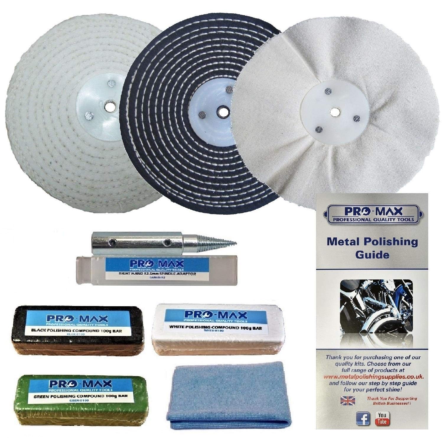 Bench Grinder Metal Polishing Kit Steel & Stainless Steel 8pc 6" x 1/2" ProMax Amazon.co.uk