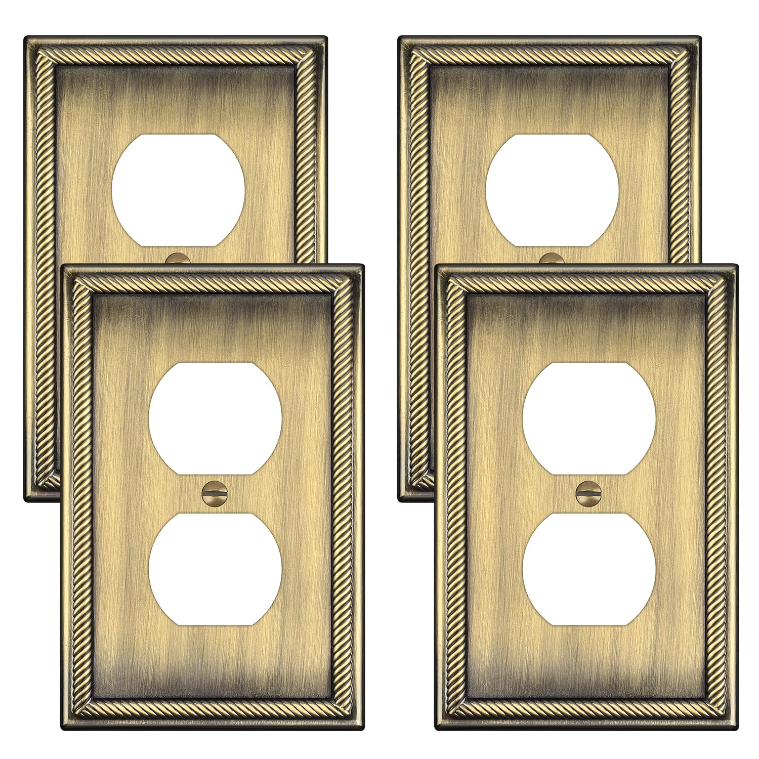 Photo 1 of 4 Pack Antique Brass Outlet Cover, Decorative Wall Plate for Electrical Outlets, Solid Zinc Alloy Switch Plates and Outlet Covers 1-Gang Duplex Receptacle Covers Wall Plates