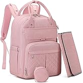 MOONBABY Diaper Bag Backpack, Baby Diaper Bags with Portable Changing Pad and Pacifier Case, Multifunctional Travel Diaper Backpacks, Unisex Baby Bags, Pink