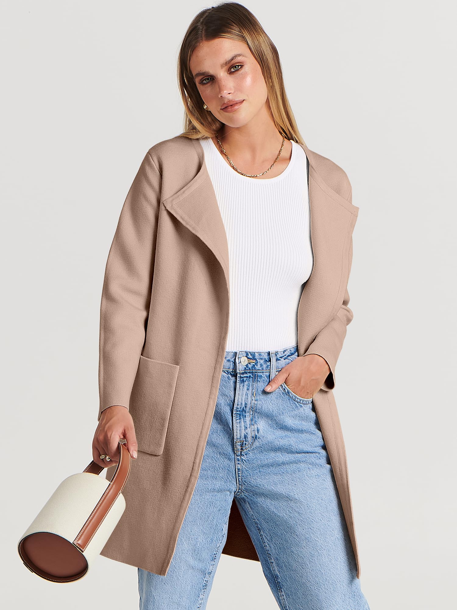 ANRABESS Womens Cardigan Sweater Open Front Knit Long Coatigan Dressy Casual Jacket Coat 2025 Fall Outfits Classy Clothes