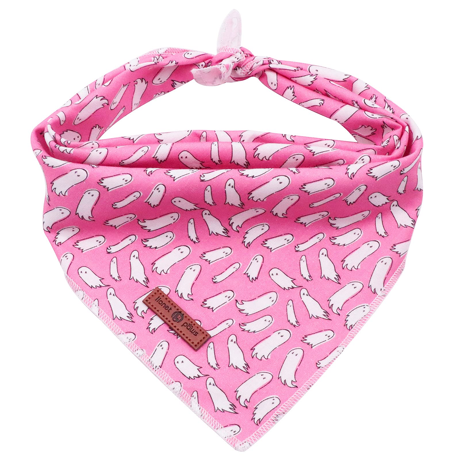 Lionet Paws Halloween Dog Bandana for Small Medium Large Dogs, Cat Dog Kerchief Dog Triangle Bibs Scarf for Girl or Boy Pink Ghost