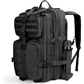 REEBOW GEAR Military Tactical Backpack for Men 3 Day Survival Bag Black | 40-45L Large Bag, Bottle Holder On the Side, MOLLE, for Outdoor Sports Hunting Hiking, Daypack Bug Out Rucksack Work Bag