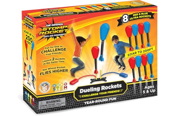 Stomp Rocket Original Dueling Rocket Launcher for Kids, 8 Rockets - Fun Backyard & Outdoor Kids Toys Gifts for Boys & Girls -