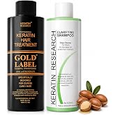 GOLD LABEL Keratin Hair Straightening Blowout Treatment All Hair Types complex Colors &amp; condition Long Lasting Eliminate Frizz &amp; Repairs Damaged Dry Coarse Thick Wavy hair (4oz kit Gold Label)