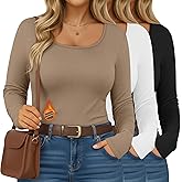Ficerd 3 Pack Women's Plus Size Thermal Shirts Fleece Lined Scoop Neck Long Sleeve Tops Fitted Winter Base Layer Underwear