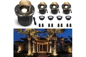Gardenreet Outdoor Low Voltage Well Lights - Brass Replaceable Bulb Low Voltage LED In-Ground Lighting, 12V Shielded Top Fixture, Antique Bronze for House Patio Yard with 2700K Warm White MR16 Bulb