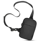 KNOVO 1.5L Crossbody Bag Travel Black Water Resistant Multi Pocket Chest Pack Lightweight Fanny Pack for Running, Travel &amp; Everyday Gym Workout