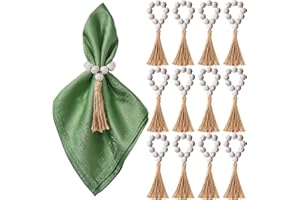 APTWOW Napkin Rings Set of 12, White Washed Wood Bead Napkin Rings, Wooden Napkin Rings for Table Decor, Farmhouse Napkin Rings for Boho Table Decor, Family Banquet, Wedding, Holiday Dinner Party