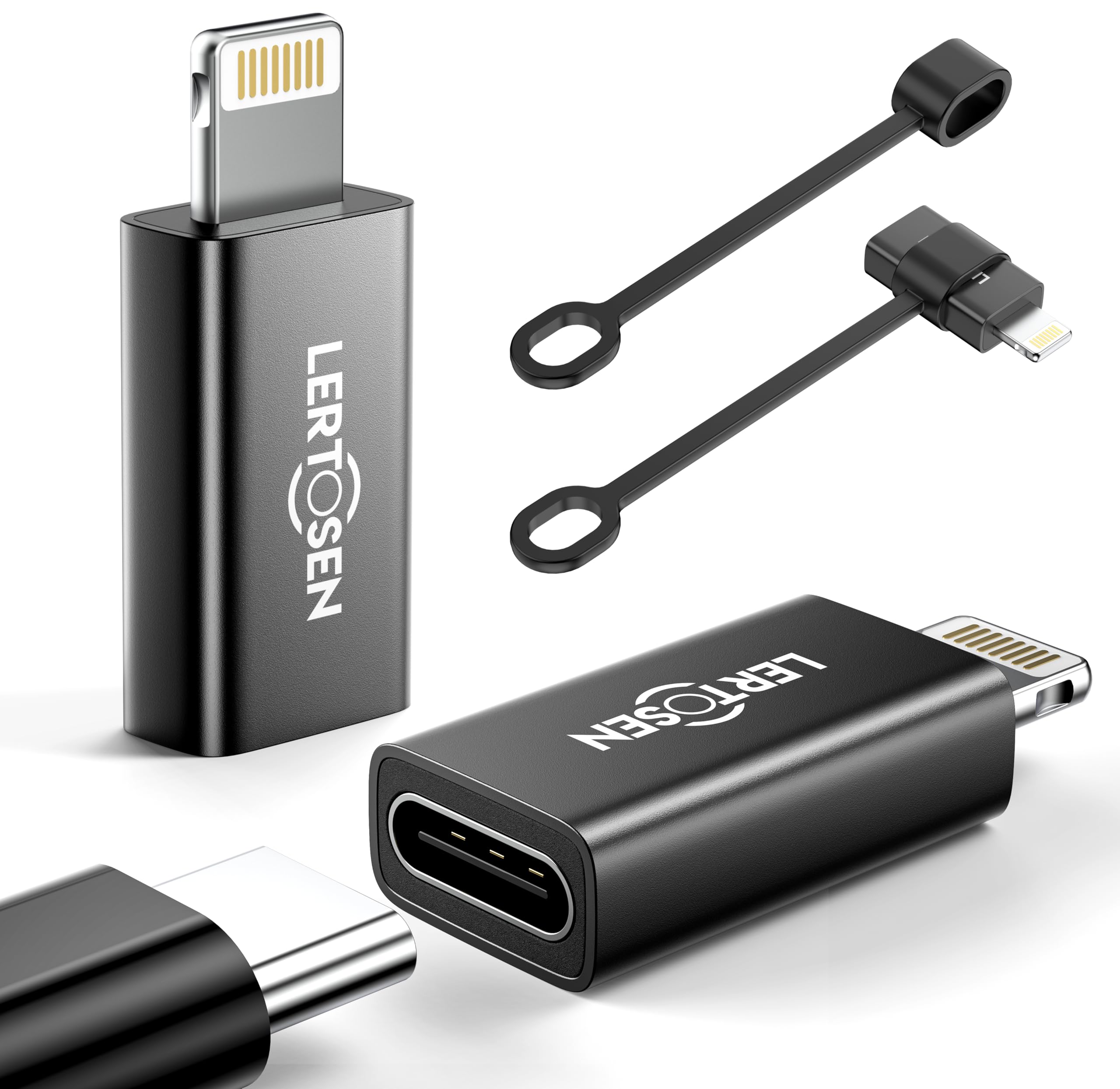 Photo 1 of MFi Certified 27W USB C to Lightning Adapter (2 Pack) - Fast Charging Data Sync, Lightning to USB Type C Cable Adapter for iPhone14/13/12 Series, iPad, AirPods, with Anti-Lost Loop, Not for Audio/OTG