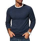 COOFANDY Mens Pullover Sweater Waffle Knit Crewneck Long Sleeve Dress Sweater