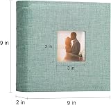 Vienrose Photo Album 200 Pockets Linen Cover 6x4 Window Memo Pages Green view 2