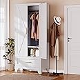 Boegica 71" Tall Farmhouse Style Metal Armoire Wardrobe Closet with 2 Barn Doors,Hanging Rod ＆ Adjustable Shelves,Wardrobe Storage Cabinet Closet with Drawer for Home,Bedroom,Office,White