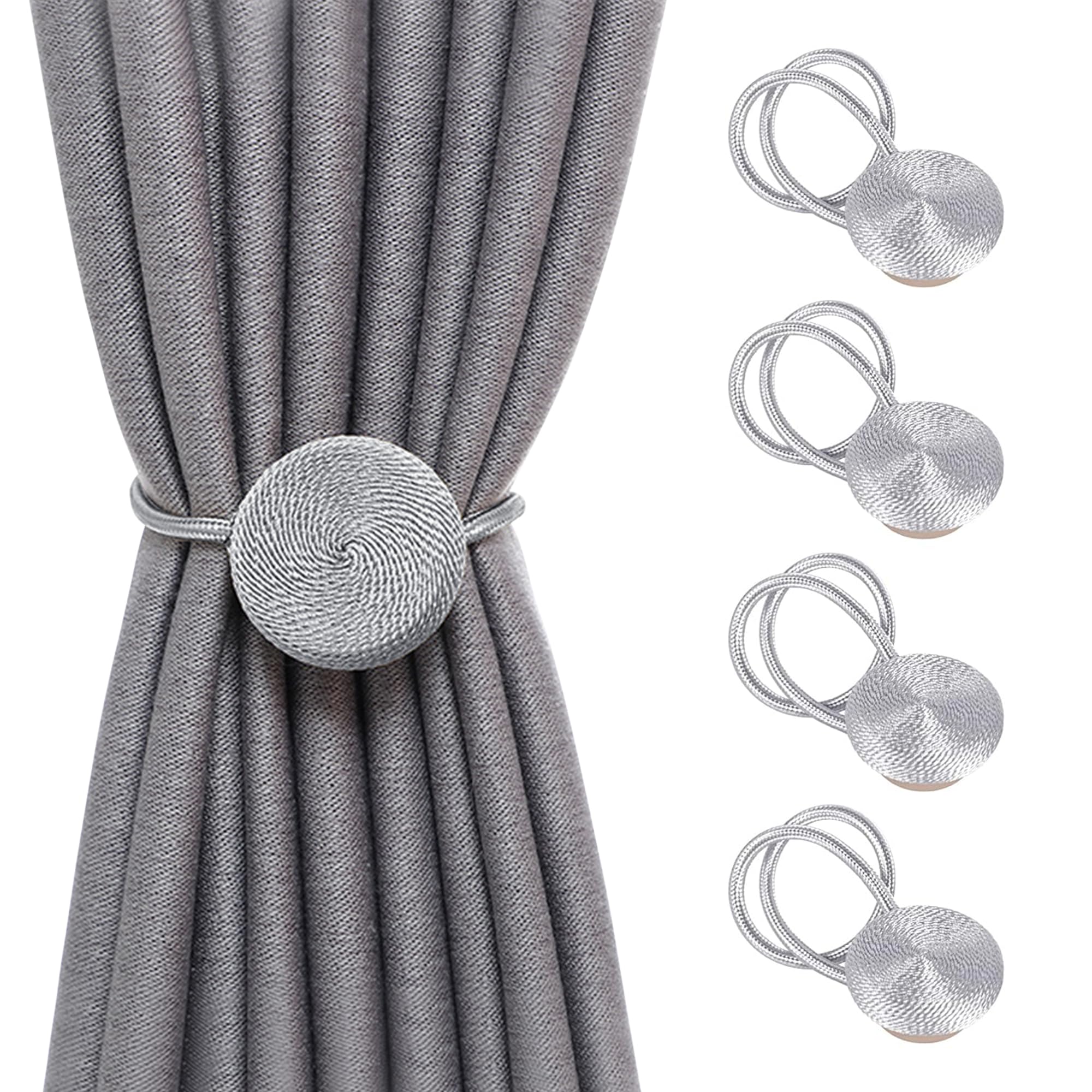 SPDYCESS 4 Pack Magnetic Curtain Tie Backs, Curtain Rope Holdbacks Tie Band Woven Curtain Buckle Modern Simple Style Holdbacks for Home Office Hotel Window Decoration