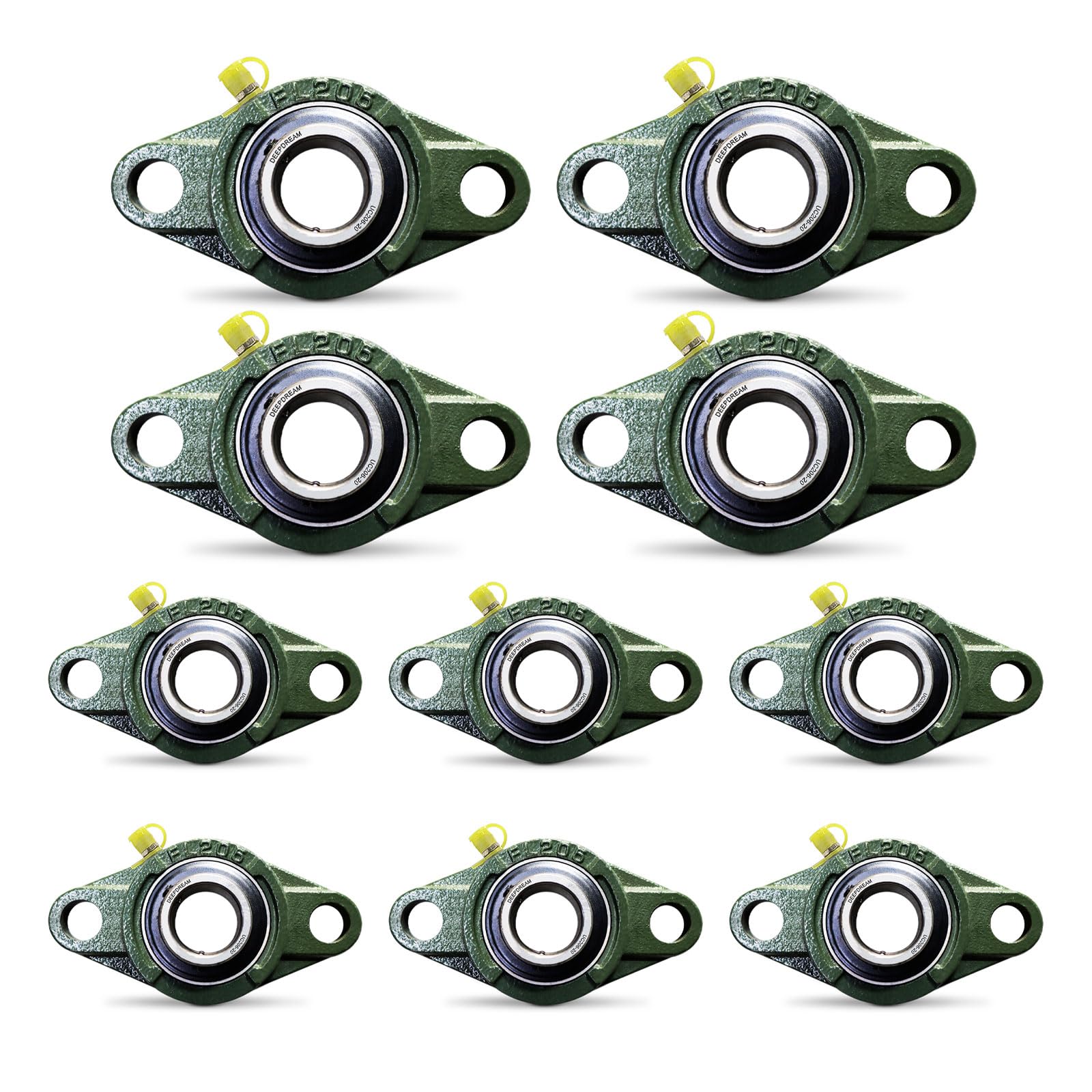 Photo 1 of 10 Pack UCFL206-20 Pillow Block Bearing – Flange 2 Bolt Mounted Pillow Block Bearings – Bearing Steel Bearings with 1-1/4" Bore - Self-aligning Bearings with Solid Cast Iron Base