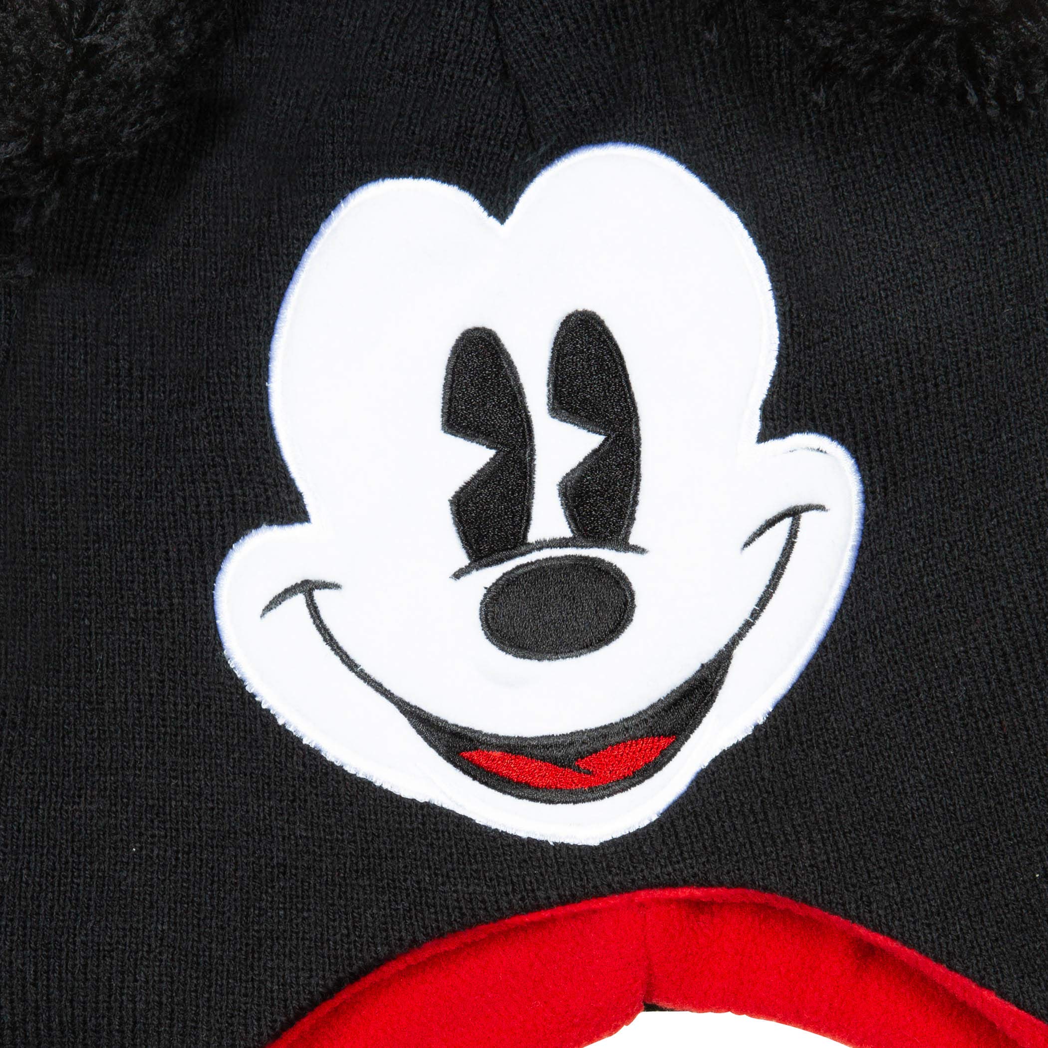 Disney Unisex Adult Mickey Mouse Acrylic Knit Winter Laplander Hat with Jumbo Knit Pom Ears and Knit Tassels Black
