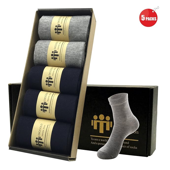 Mens Socks 5 Pack with Gift Box - No Show Low Cut Athletic Cotton Socks Fits Size 10-13 by Diggold (Middle, Blue/Grey)
