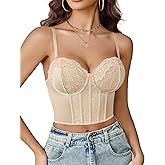 Avidlove Bustier Tops for Women Lace Corset with Underwired Sexy Concert Crop V Neck Top Nude