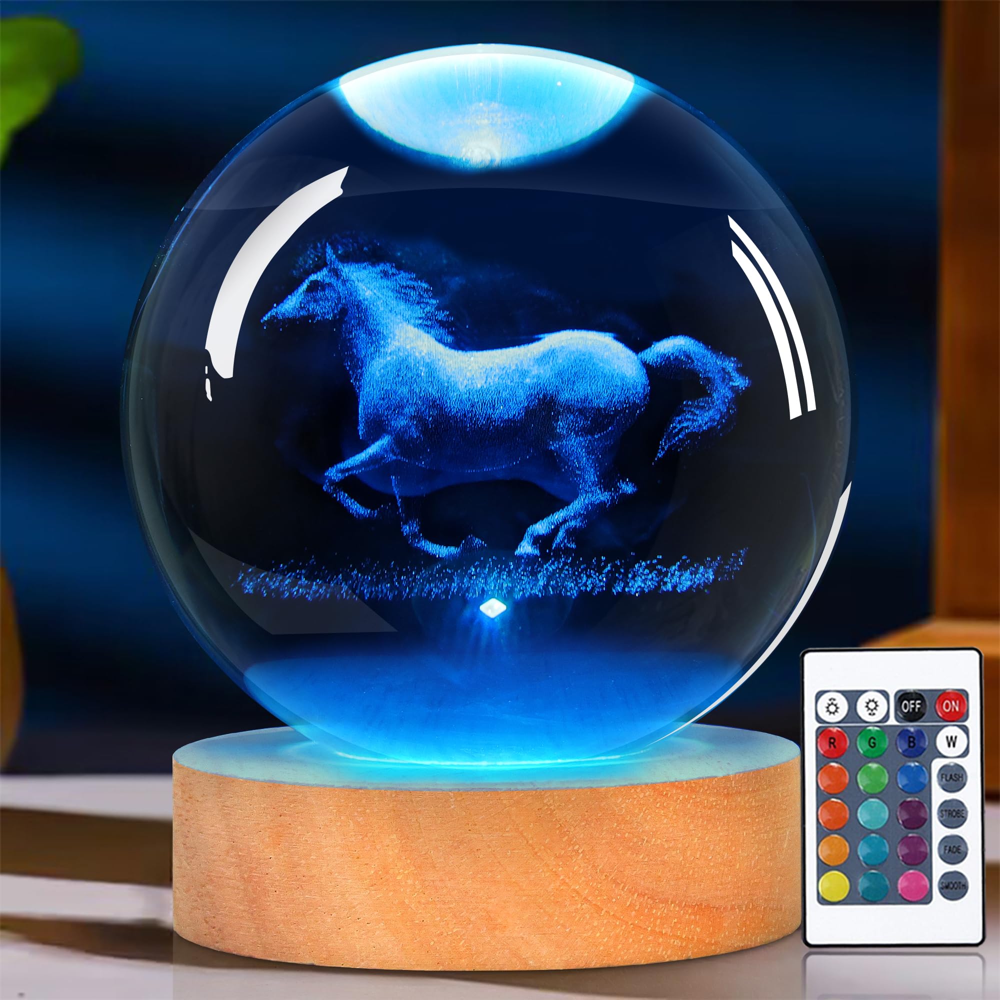 OkiyiD Crystal Ball Lamp, Night Light for Children's Room, Cute Decoration With Remote Control, 16 Colors, Dimmable, Presents for Horse Lovers