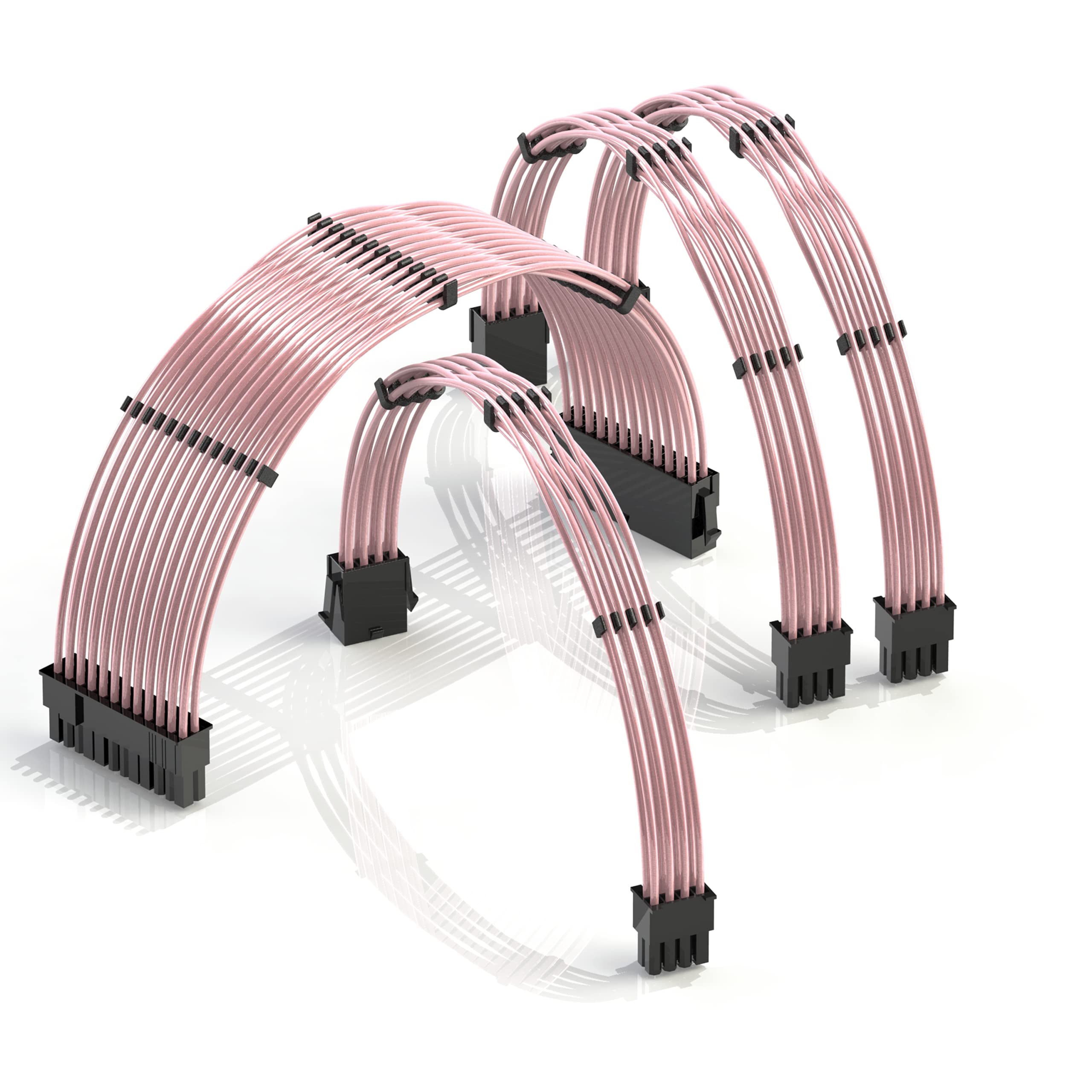 LINKUP - 30cm PSU Cable Extension 18AWG Oxygen Free Copper (OFC) Teflon Jacket Custom Mod GPU PC w/Comb Kit | 1 x 24 P (20+4) | 1 x 8 P (4+4) CPU | 2 x 8 P (6+2) GPU set | 300mm - Pink