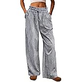 Dookttker Women Gingham Striped Pants Cotton Ruffle Pajama Lounge Pj Bottoms Plaid Trousers Summer Clothes Fashion Outfits