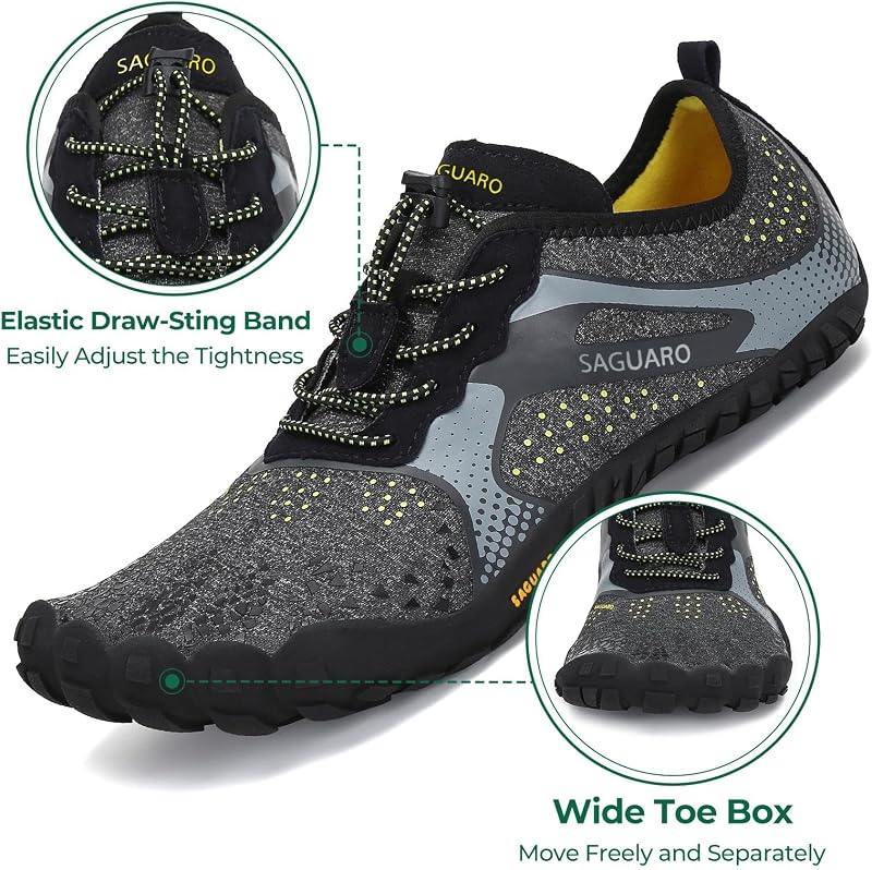 Chaussure Minimaliste Homme Barefoot Shoes Femme Légère Randonnée Chaussures de Trail Running Outdoor Fitness Barefoot Shoes avec Semelle Zero Drop Noir Fumé,GR.45