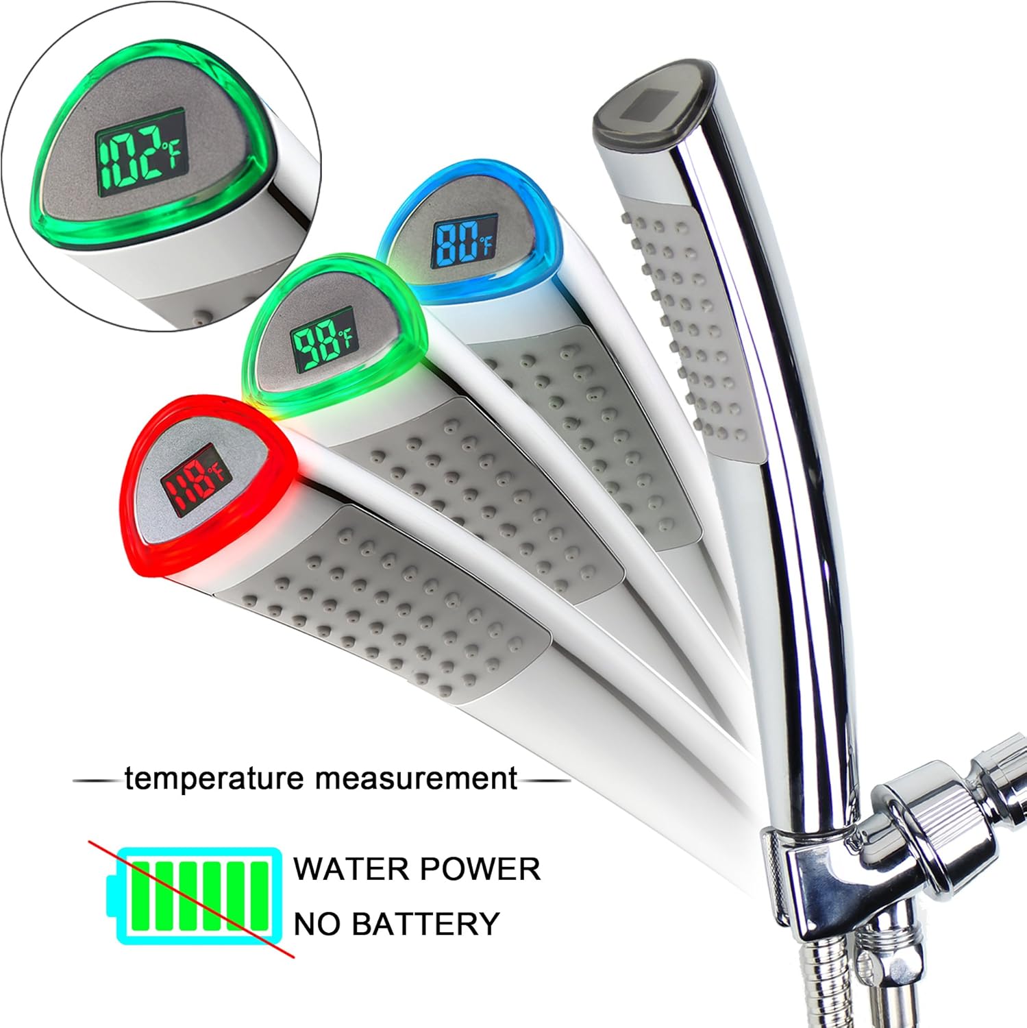 YOO.MEE LED Thermometer Handheld Shower Heads, Water Powered Light to