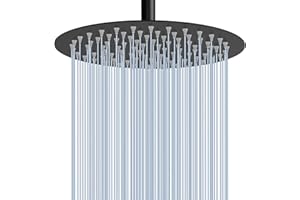 Voolan Rain Shower Head, High Flow Large Rainfall Showerhead Made of All Metal Stainless Steel, Waterfall Body Covering, Universal Wall and Ceiling Mount (12 Inch, Black)