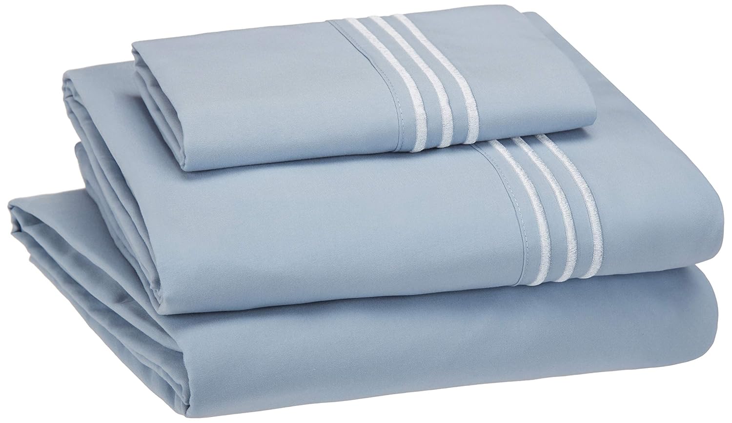 AmazonBasics Embroidered Hotel Stitch Sheet Set - Premium, Soft, Easy-Wash Microfiber - Twin, Dusty Blue