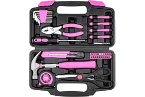 DOWELL 40 Pieces Home Tool Set Pink, General Household Hand Tool Kit with Plastic Toolbox Storage Case, Mini Repair Tool kit 