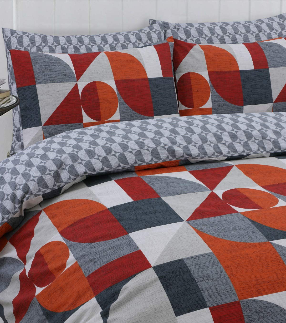 LinenZone - 100% Cotton Reversible Printed Duvet Cover Set - Carefree (Geometric Multi, King)