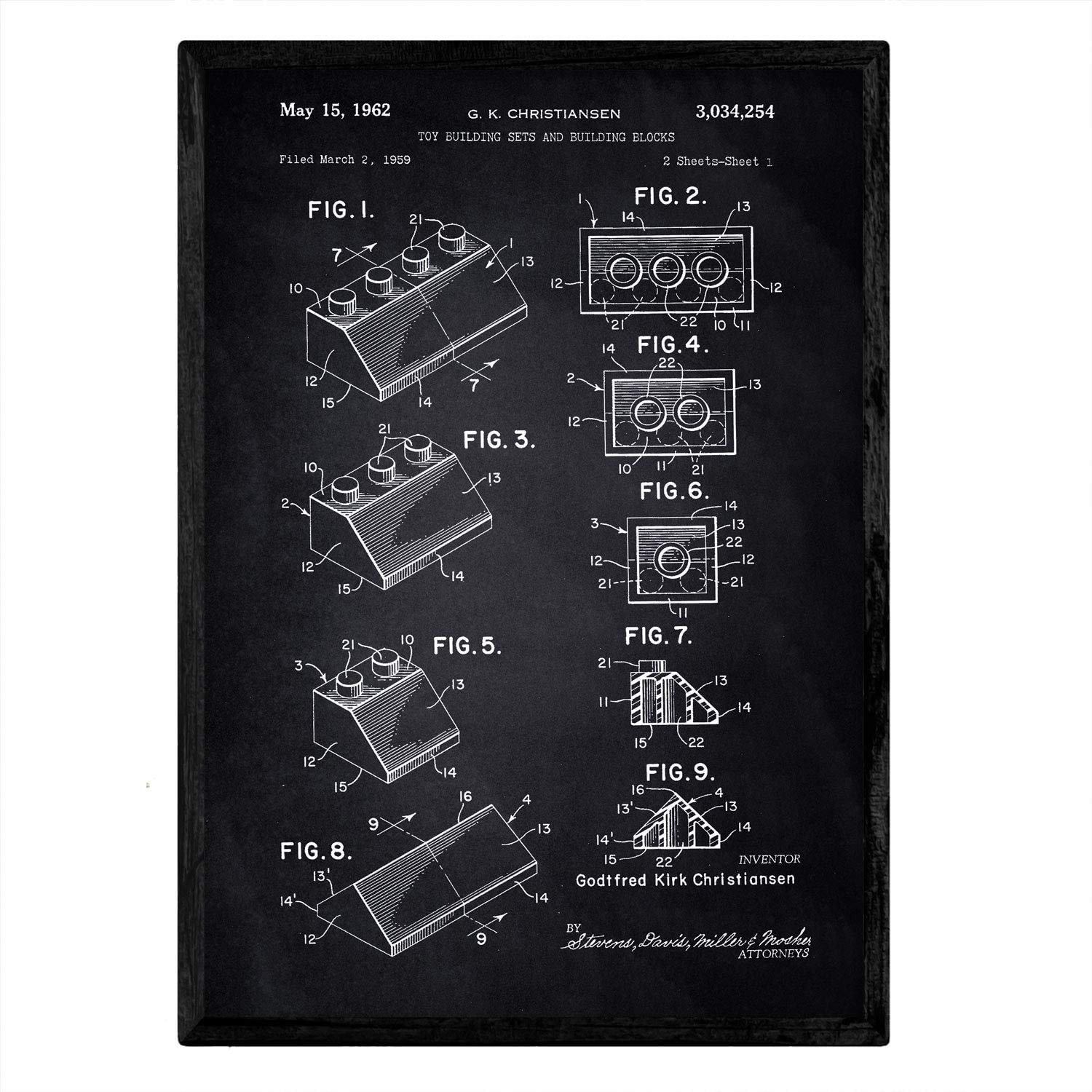 Nacnic Poster patent Lego. Sheet with old design patent A3 size with black background — image 1