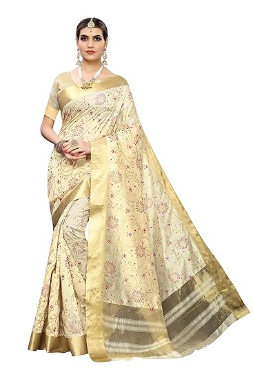 Womens Color Floral Cotton Silk Saree With Blouse Piece (KERALA FLORAL_Free Size)