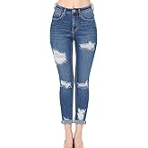 WAX JEAN Women's 'Butt I Love You' Push-Up High Rise Destructed Capri Jeans in Heritage Denim Fabric
