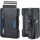 Slim Wallet for Men - Minimalist Mens Wallet with Money Clip, Aluminum Pop Up Card Case and Leather Slots Credit Card Holder RFID Blocking Wallet for Men with Gift Box
