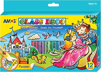 AMOS Peelable Glass Paint & Stain Kit With Outliners 12 Piece Set