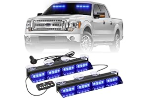 AINBIN 2 in 1 14 inch Blue Emergency Lights 32 LED Dash Strobe Lights Safety Flashing Warning Hazard Front/Rear Windshield Lights w/Suction Cups for Firefighter Police Vehicles Trucks POV Ambulance