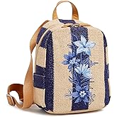 Mini Straw Backpack, Navy Stripe Straw, One Size