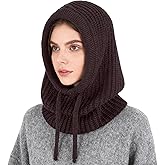 Connectyle Knit Hooded Scarf Hat Pullover Balaclava Beanie Skull Cap with Drawstring Neck Gaiter Hood Winter Hats for Women