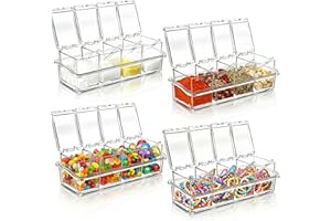 Bokon 4 Set Acrylic Clear Seasoning Box with Spoon, 16 Pcs Kitchen Seasoning Organizer Box Spice Pots Containers Condiment with Lids for Salt Candy Sugar Organizer, 10 x 4 x 3.3 Inch