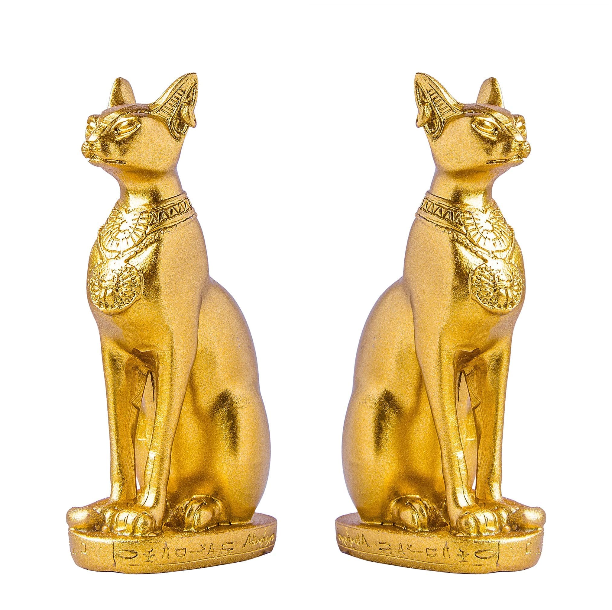EASCHEER Egyptian Cat Goddess Bastet Statue 2PCS Collectibles Figurine Animal Statues Egyptian Décor(4.2 inches Gold)