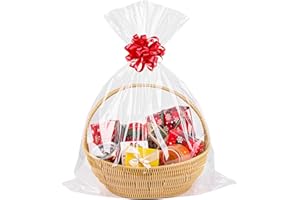 CUDICY 20pcs Cellophane Bags 18x30 Cellophane Wrap for Gift Baskets Large Clear Party Favors Clear Treat Plastic Gift Bags Packaging for Cookie