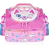 YOYTOO Kids Double Decker Cooler Insulated Lunch Bag, Back to School Large Meal Tote for Boys, Girls, Men, Women, with Adjustable Strap, Cat