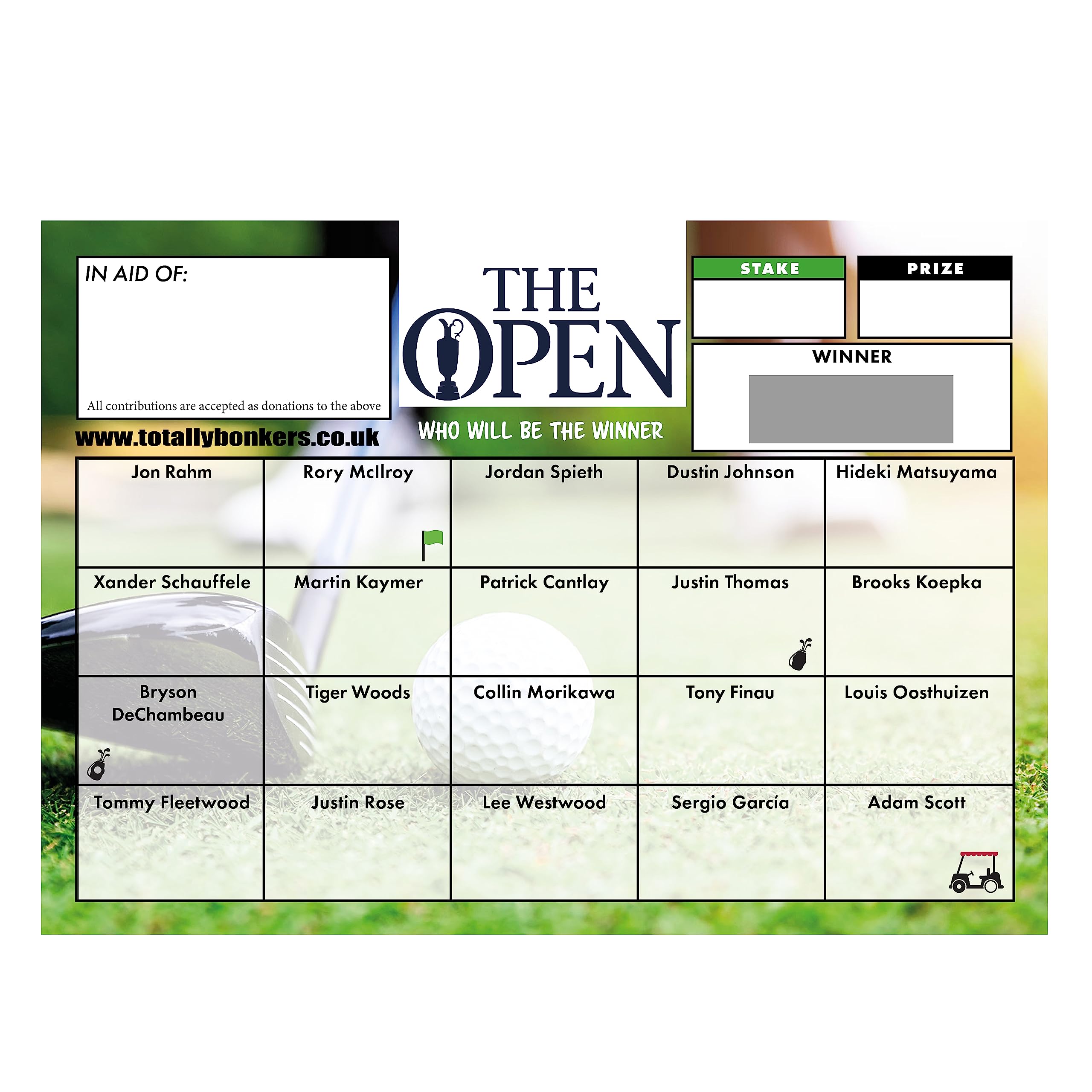 Totally Bonkers - Golf (The Open) Fundraising Scratch Cards - 20 Square - A6 (148x105mm) - 10 Pack - TB0093 - Blind Card