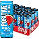 Positive Energy Beverage | Melon Mania | 12-oz Can, Pack of 12 | Zero Sugar Energy Drink, Supports Immunity and Hydration